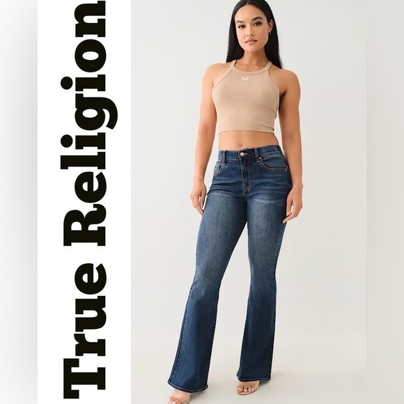 True Religion Denim - True Religion Women's Dark Blue Charlie Vintage High Rise Flare Jeans